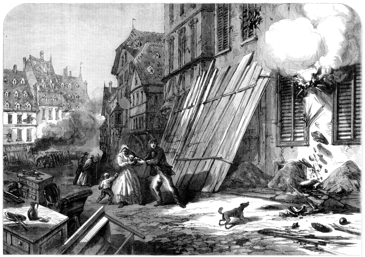 شارع في ستراسبورغ أثناء الحصار والقصف ، الحرب الفرنسية البروسية ، 1870 بواسطة غير معروف