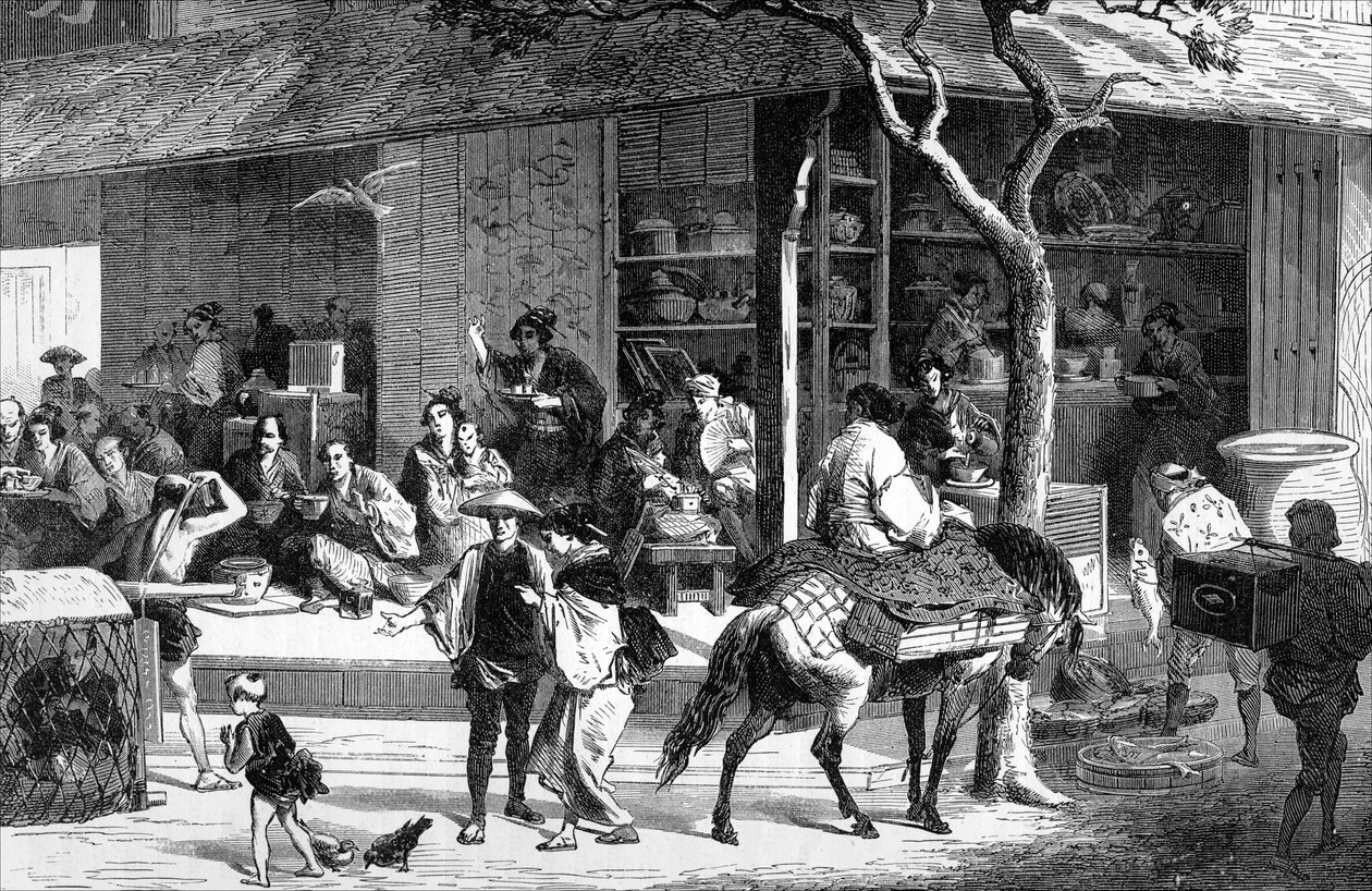 سوق الشاي في اليابان ، c1880 بواسطة غير معروف