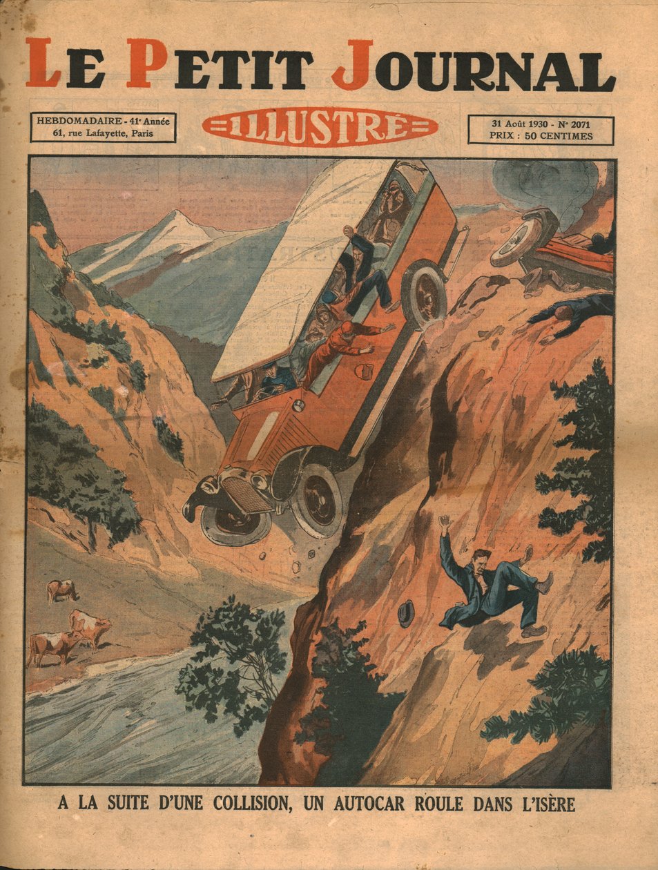 سيارة تقع في نهر إيزير بعد حادث ، 1930. بواسطة غير معروف