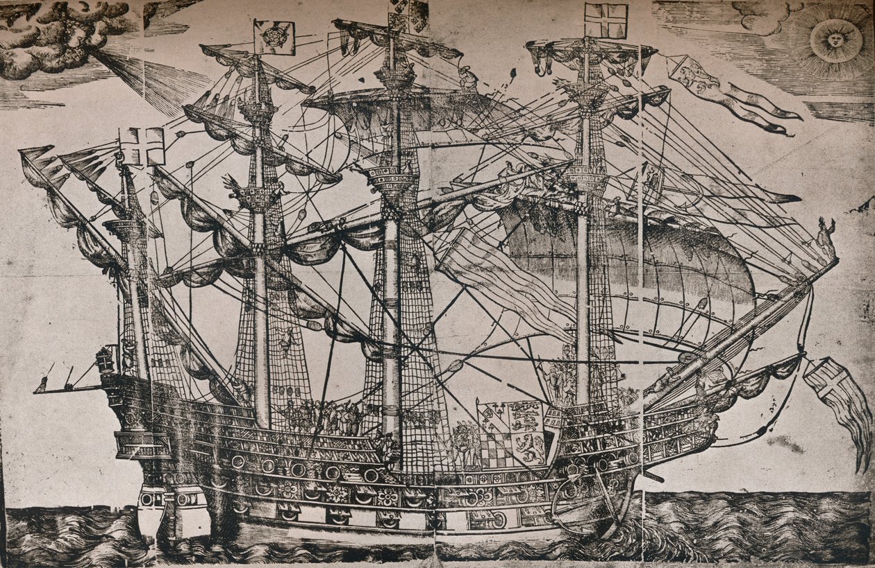 قطع خشبية لسفينة يعتقد أنها سفينة آرك رويال ، c1587 بواسطة غير معروف