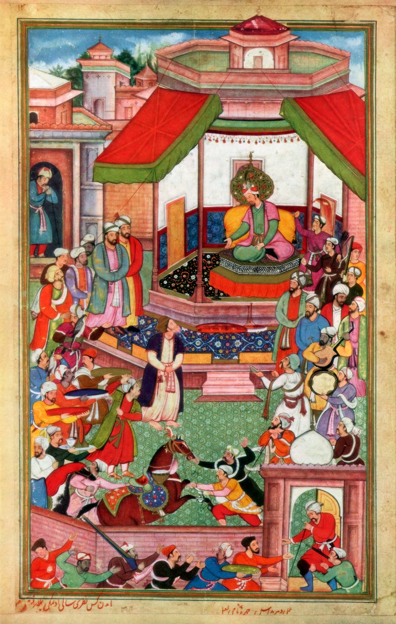 Abul-Fazl ibn Mubarak presenting the Akbarnama to Akbar بواسطة غير معروف