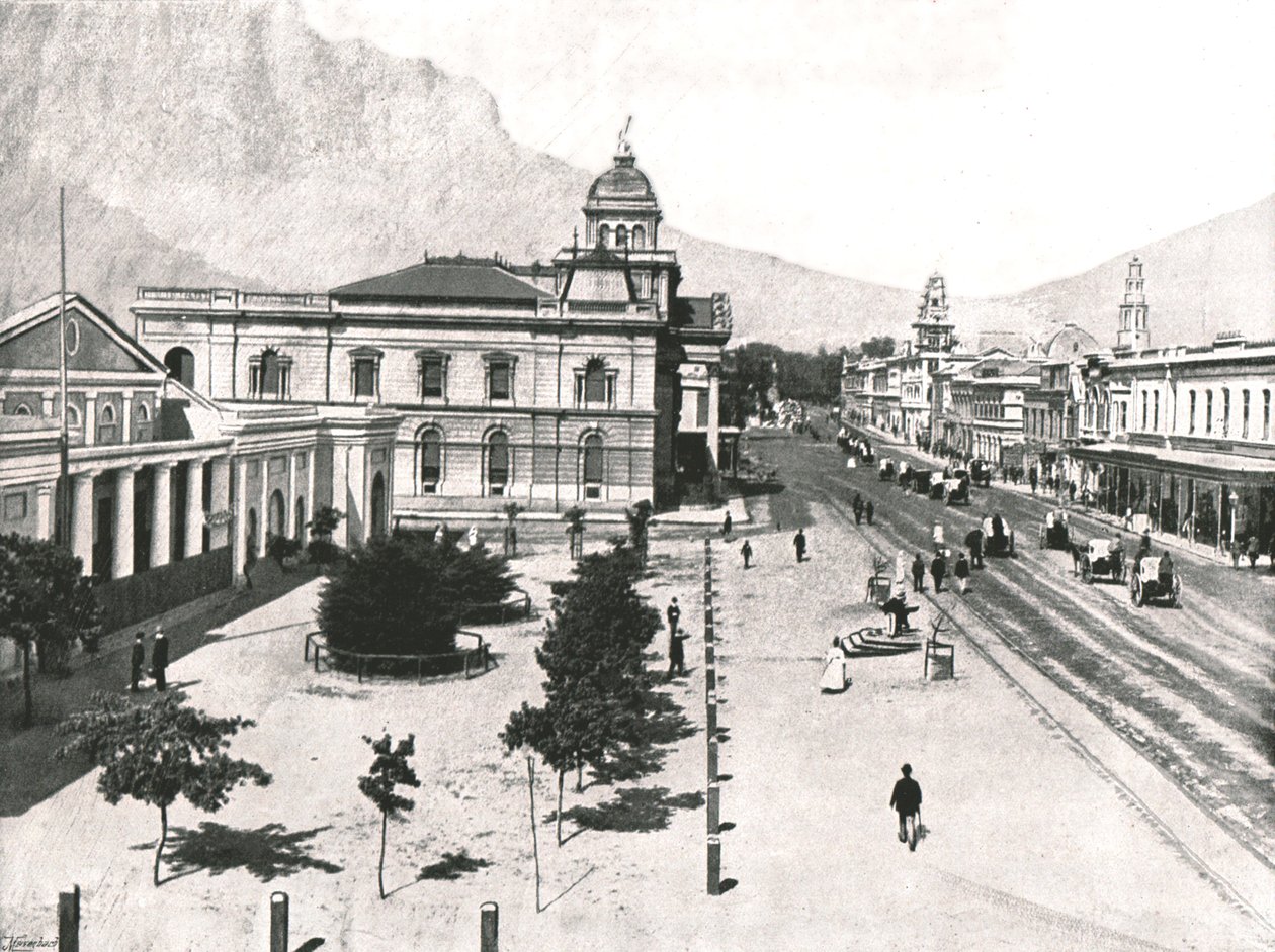 شارع أديرلي ، مع التبادل التجاري والبنك القياسي ، كيب تاون ، جنوب أفريقيا ، 1895. بواسطة غير معروف