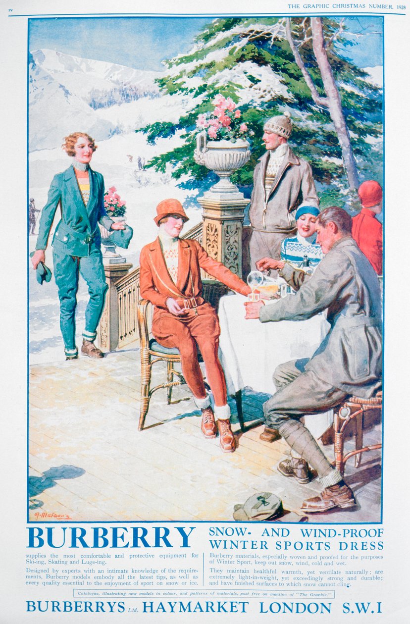 إعلان عن ملابس بربري الرياضية الشتوية والرياح ، 1928 بواسطة غير معروف