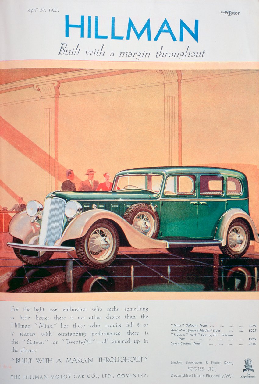 إعلان عن سيارات هيلمان ، 1935 بواسطة غير معروف