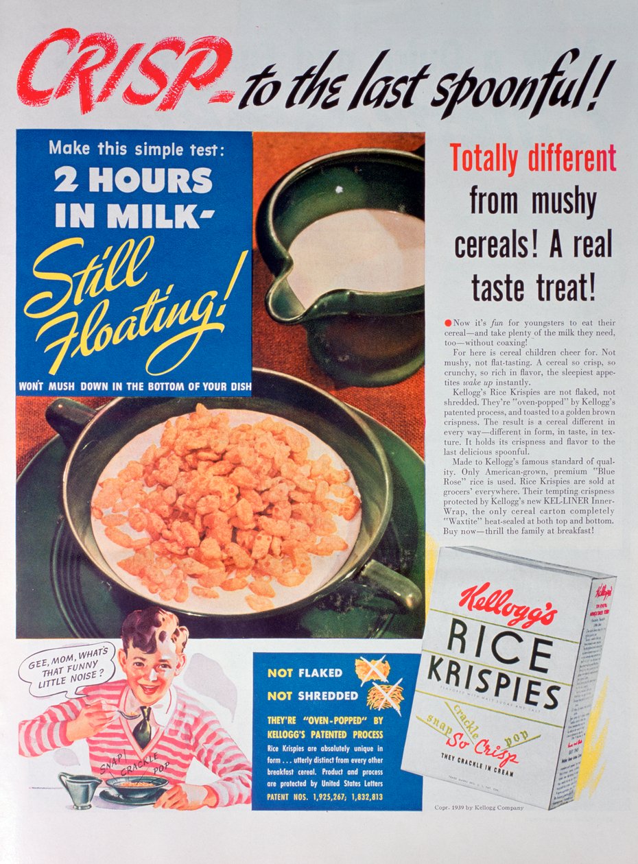 الاعلان عن Kelloggs Rice Krispies، 1939 بواسطة غير معروف