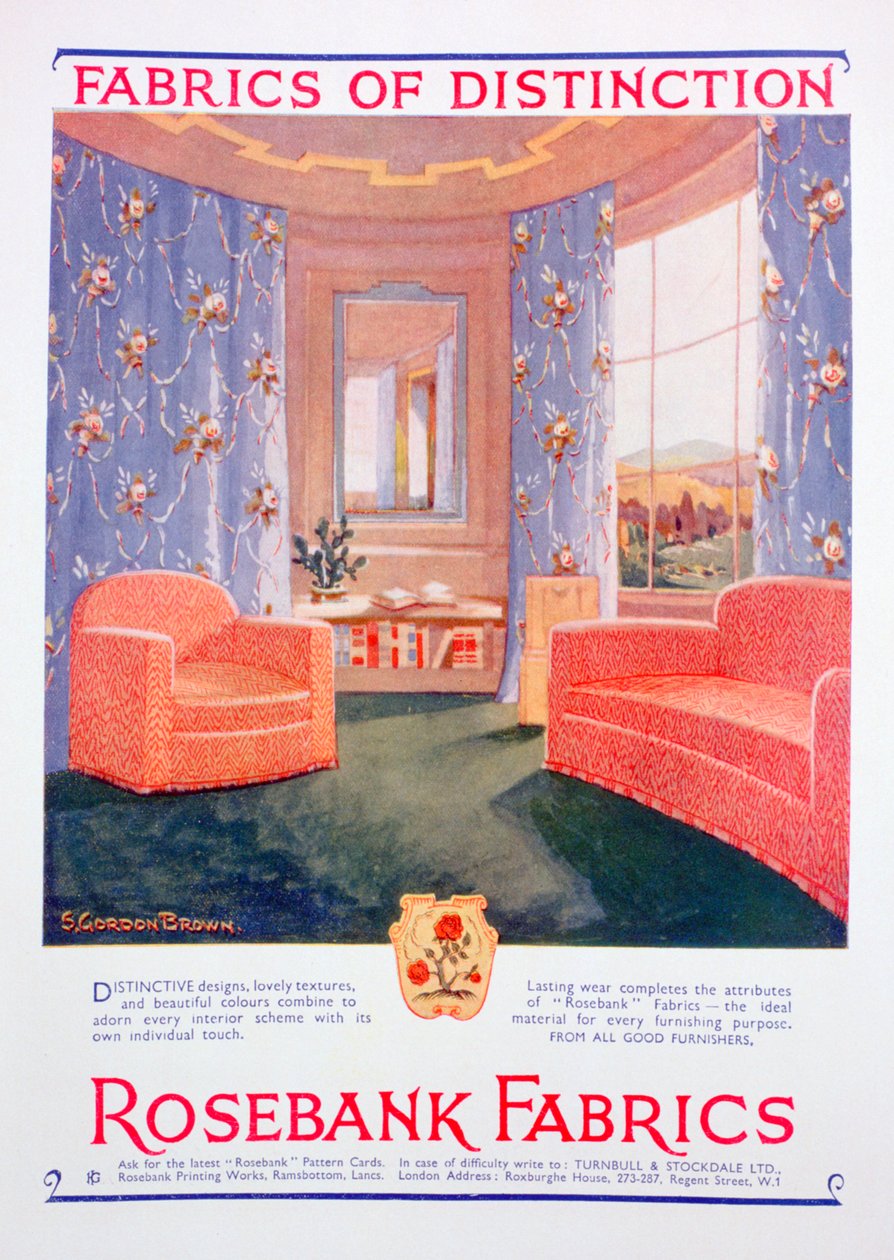 الإعلان عن أقمشة Rosebank ، 1935 بواسطة غير معروف