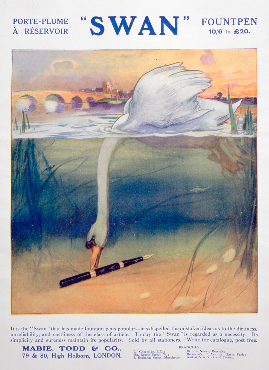 الاعلان عن اقلام حبر سوان c1906 بواسطة غير معروف