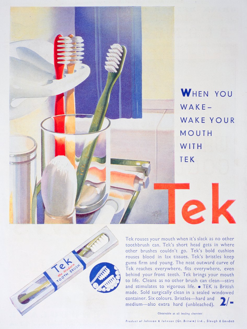 إعلان عن فرشاة الأسنان Tek ، من جونسون وجونسون ، 1931 بواسطة غير معروف