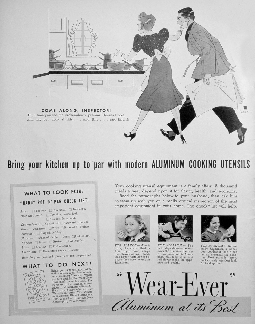 إعلان لأواني المطبخ المصنوعة من الألمنيوم Wear-Ever ، 1939 بواسطة غير معروف