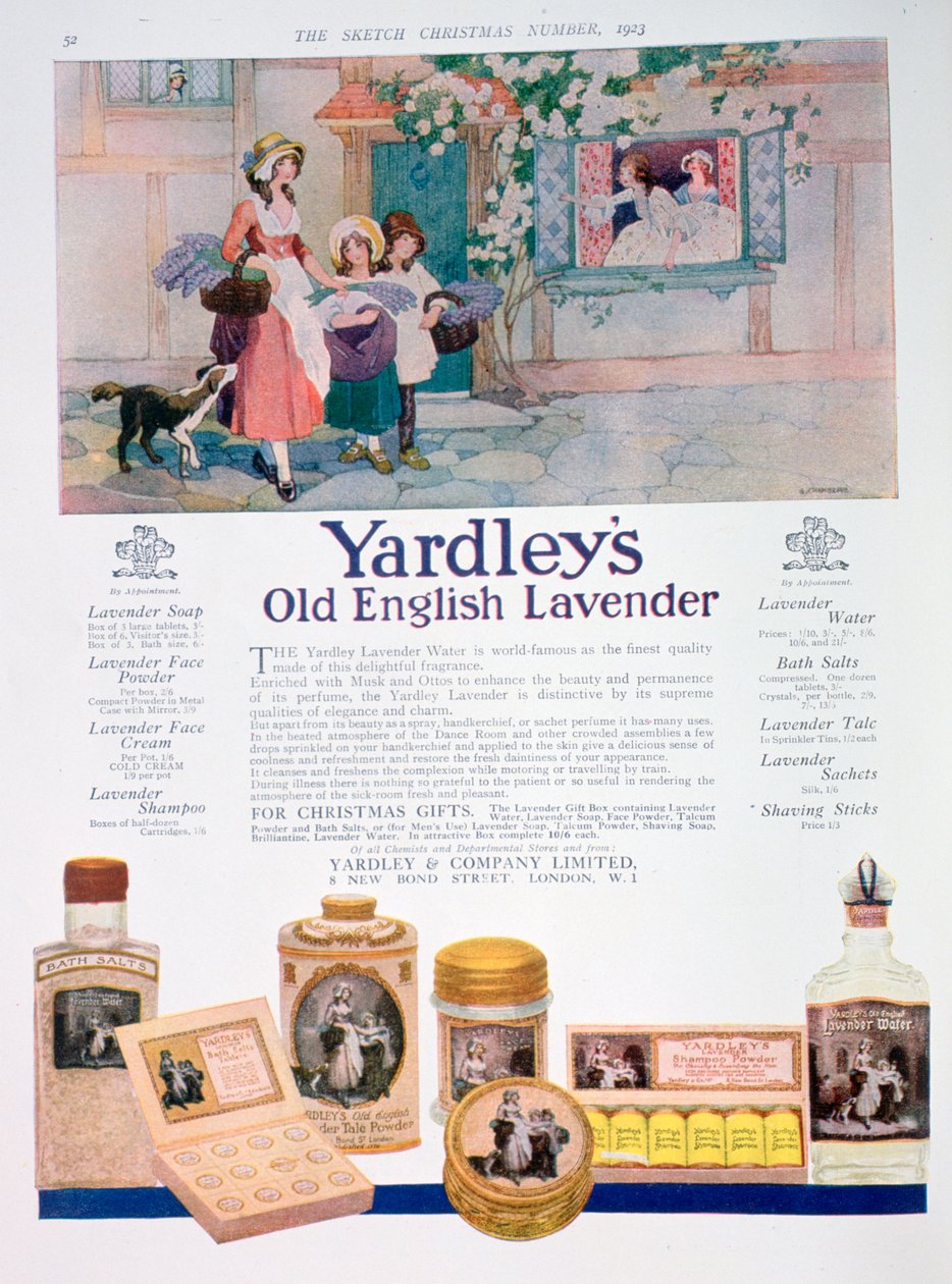 الإعلان عن مجموعة Yardleys Old English Lavender ، 1923 بواسطة غير معروف