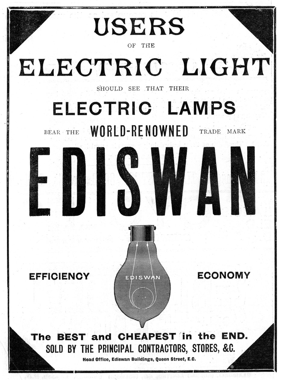 إعلان لمبات الإضاءة المتوهجة Ediswan 1898 بواسطة غير معروف