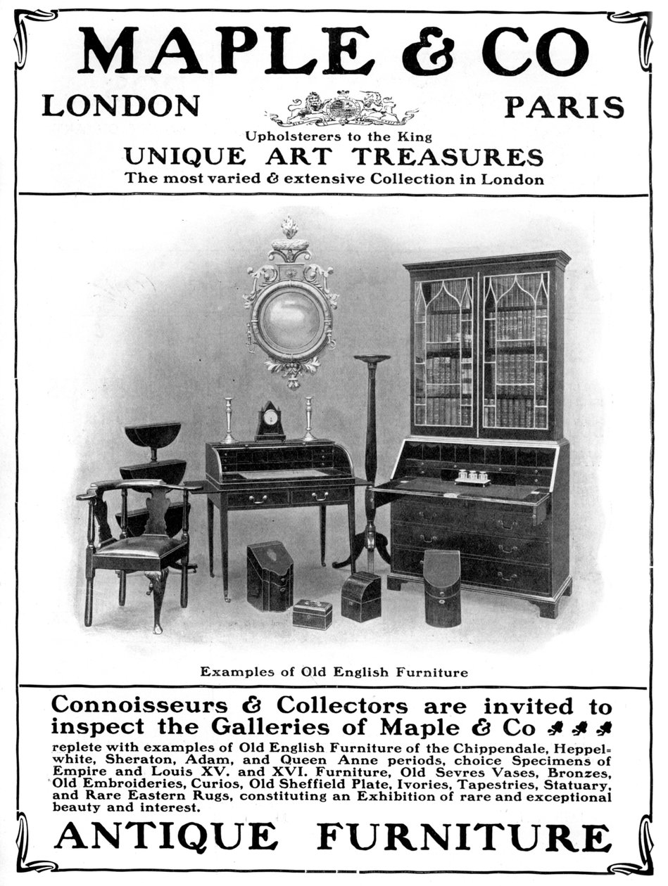 إعلان لـ Maple & Co of London ، بائعو أثاث عتيق ، 1901 بواسطة غير معروف
