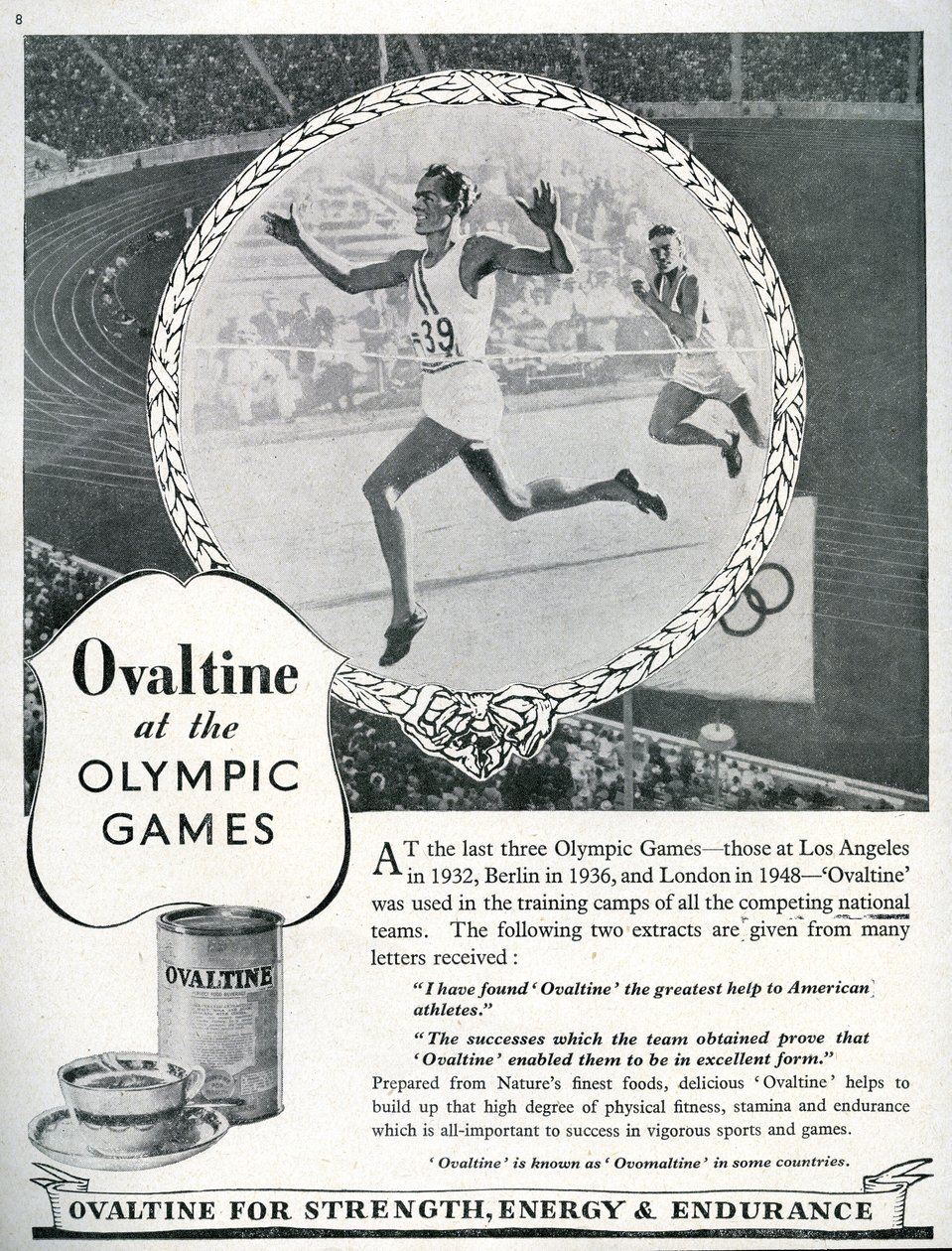 إعلان عن Ovaltine في دورة الألعاب الأولمبية بلندن عام 1948 (ليتو) بواسطة غير معروف