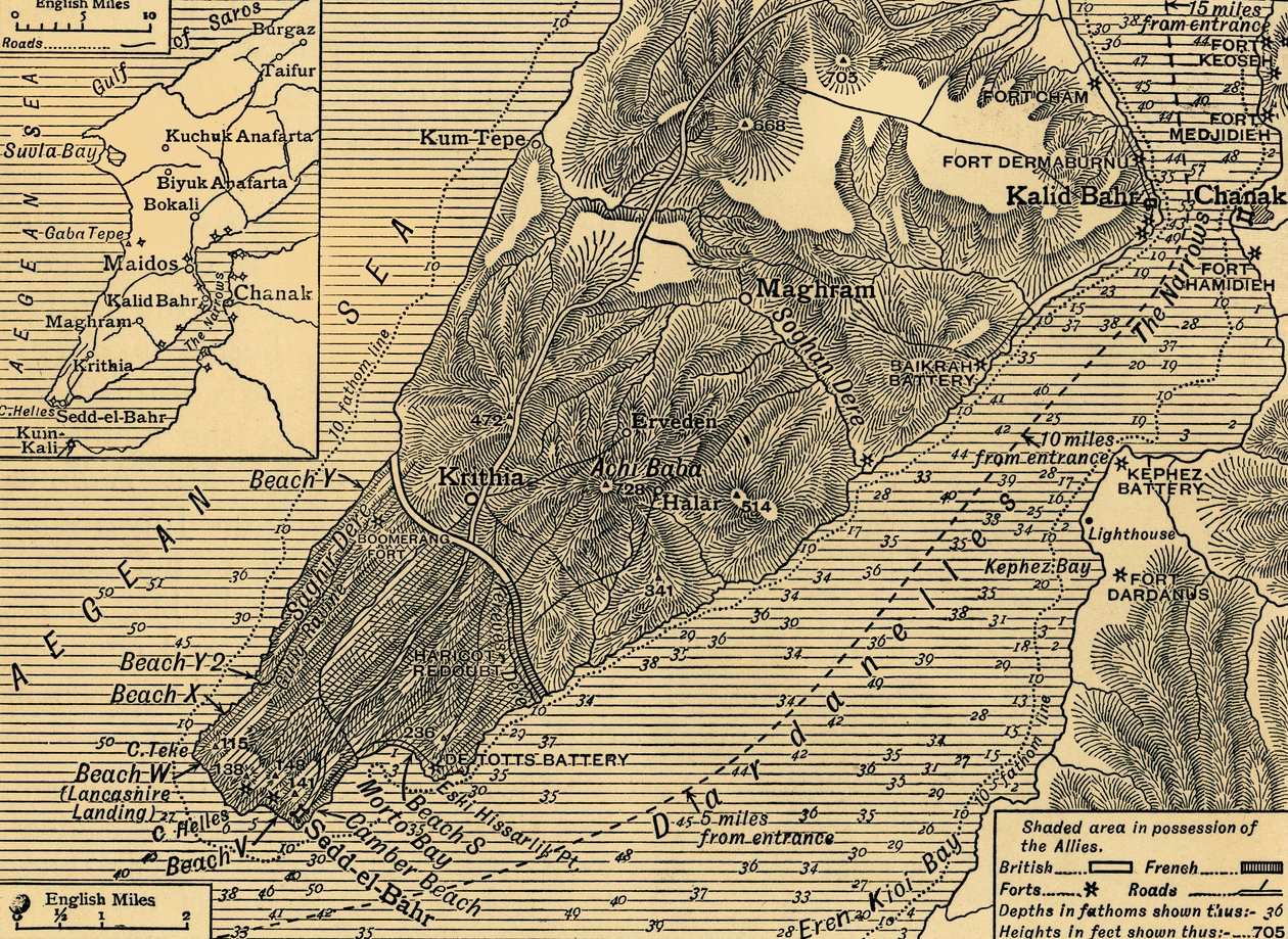 مواقع الحلفاء في شبه جزيرة جاليبولي في تركيا ، الحرب العالمية الأولى ، يوليو 1915 ، c1920. بواسطة غير معروف