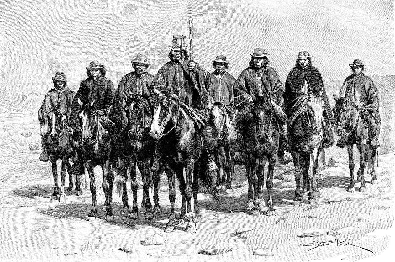 رئيس أرابياني مابوتشي وموظفيه ، شيلي الأرجنتين ، 1895 بواسطة غير معروف