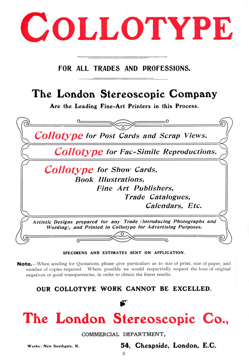 إعلان عن عملية Collotype مقدمة من شركة London Stereoscopic Company ، 1903 بواسطة غير معروف