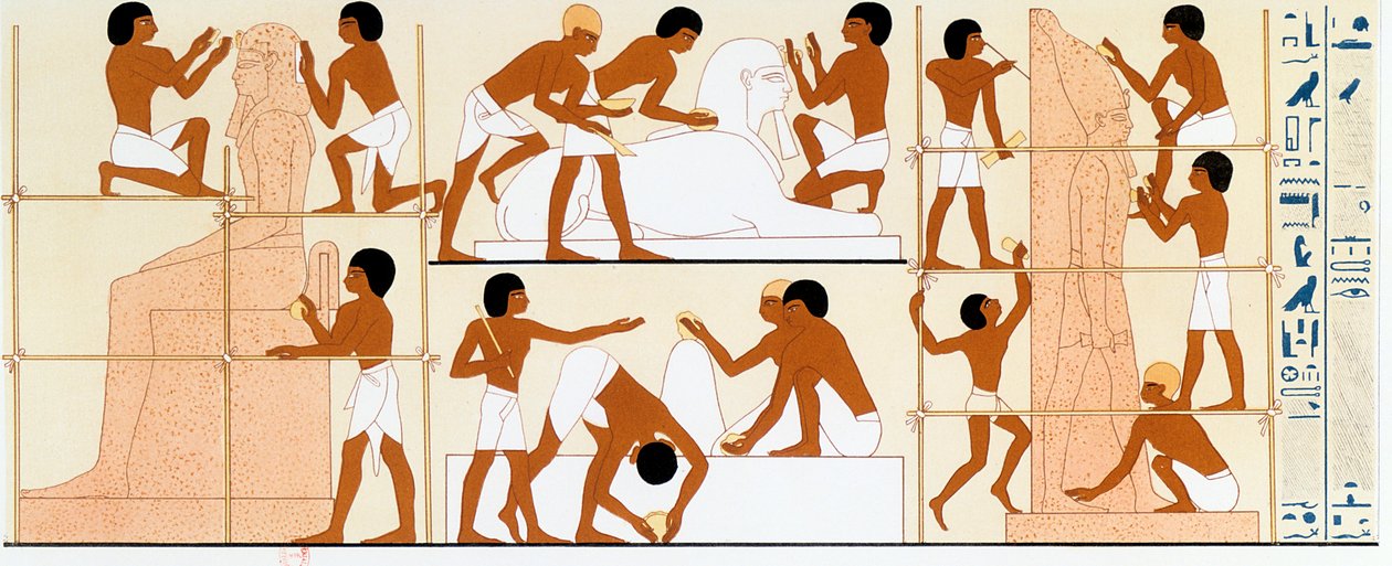 النحاتون المصريون القدماء يعملون على التماثيل ، c1842-1845 بواسطة غير معروف
