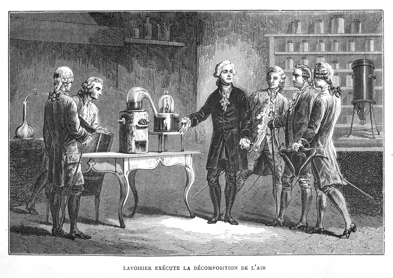 أنطوان لوران لافوازييه ، الكيميائي الفرنسي ، يوضح اكتشافه للأكسجين ، 1776 1874 بواسطة غير معروف