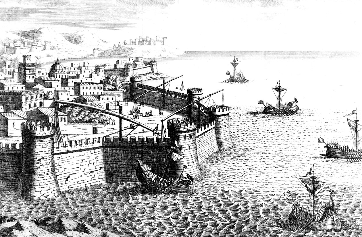 أرخميدس كرو ، الجهاز المستخدم في حصار سيراكيوز ، 215-212 قبل الميلاد القرن الثامن عشر بواسطة غير معروف
