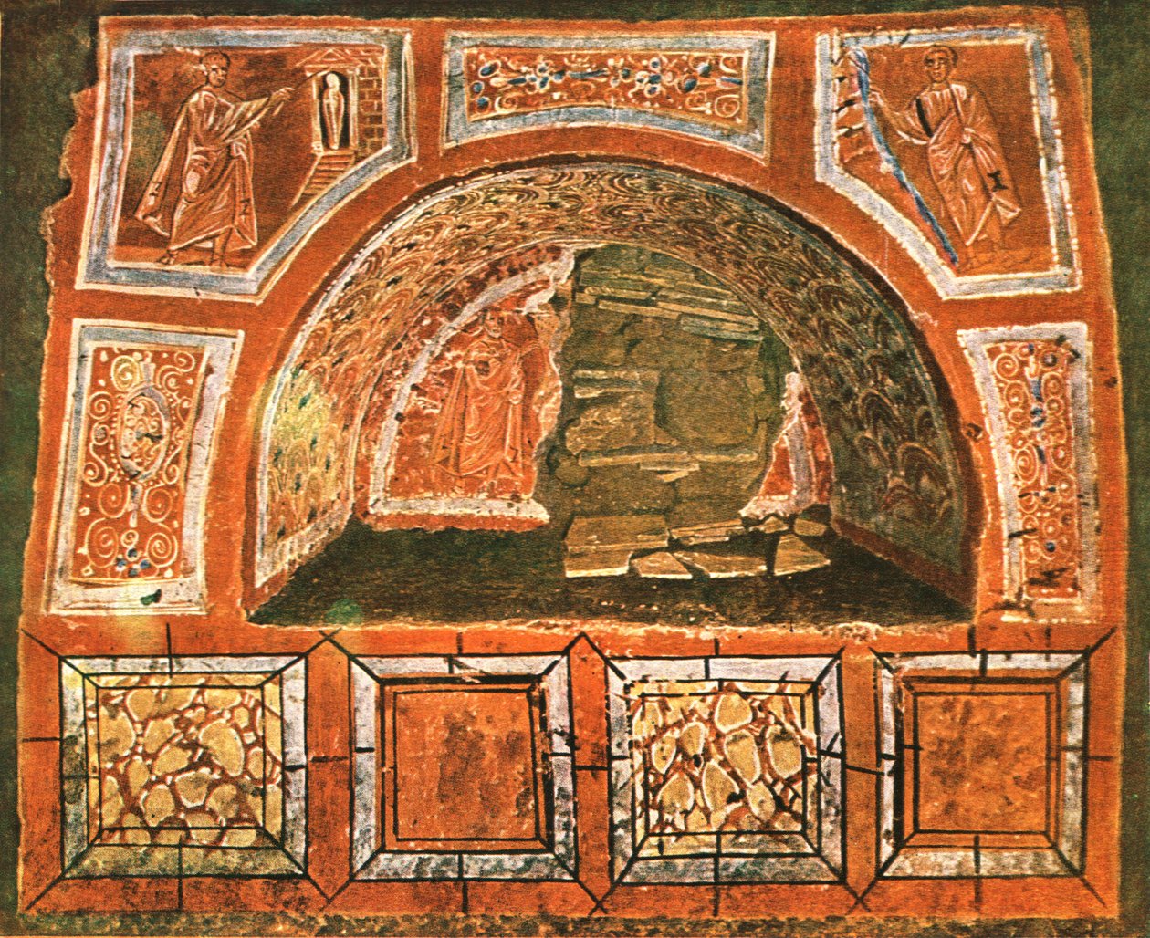 Arcosolium في سراديب الموتى دوميتيلا على Via Ardeatina ، روما ، إيطاليا ، 1928. بواسطة غير معروف