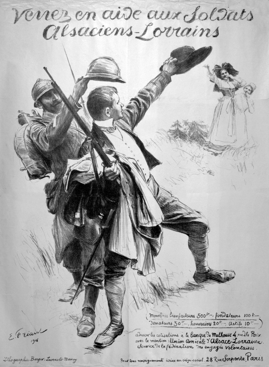 مساعدة الجنود الألزاسيين ، ملصق الحرب العالمية الأولى الفرنسي ، 1916 بواسطة غير معروف