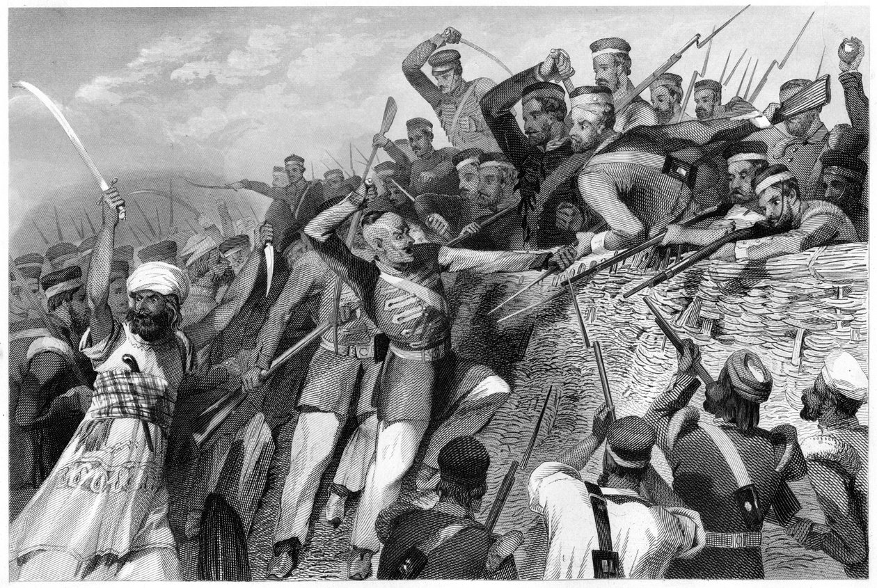 هجوم المتمردين على بطارية ريدان في لكناو ، 30 يوليو 1857 ، c1860 بواسطة غير معروف
