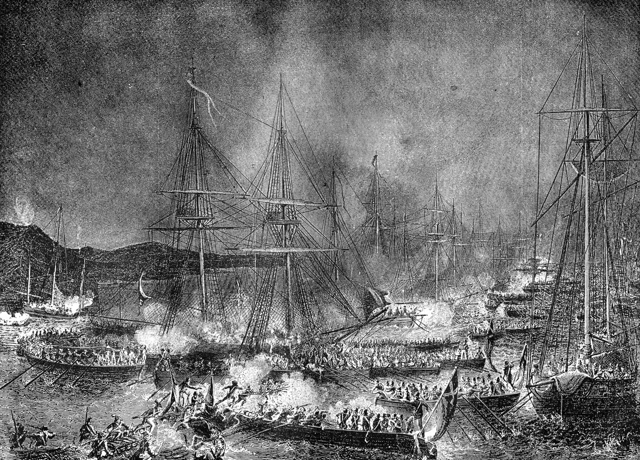 الهجوم على أسطول الغزو الفرنسي في بولون ، فرنسا ، 15-16 أغسطس 1801 1882-1884 بواسطة غير معروف