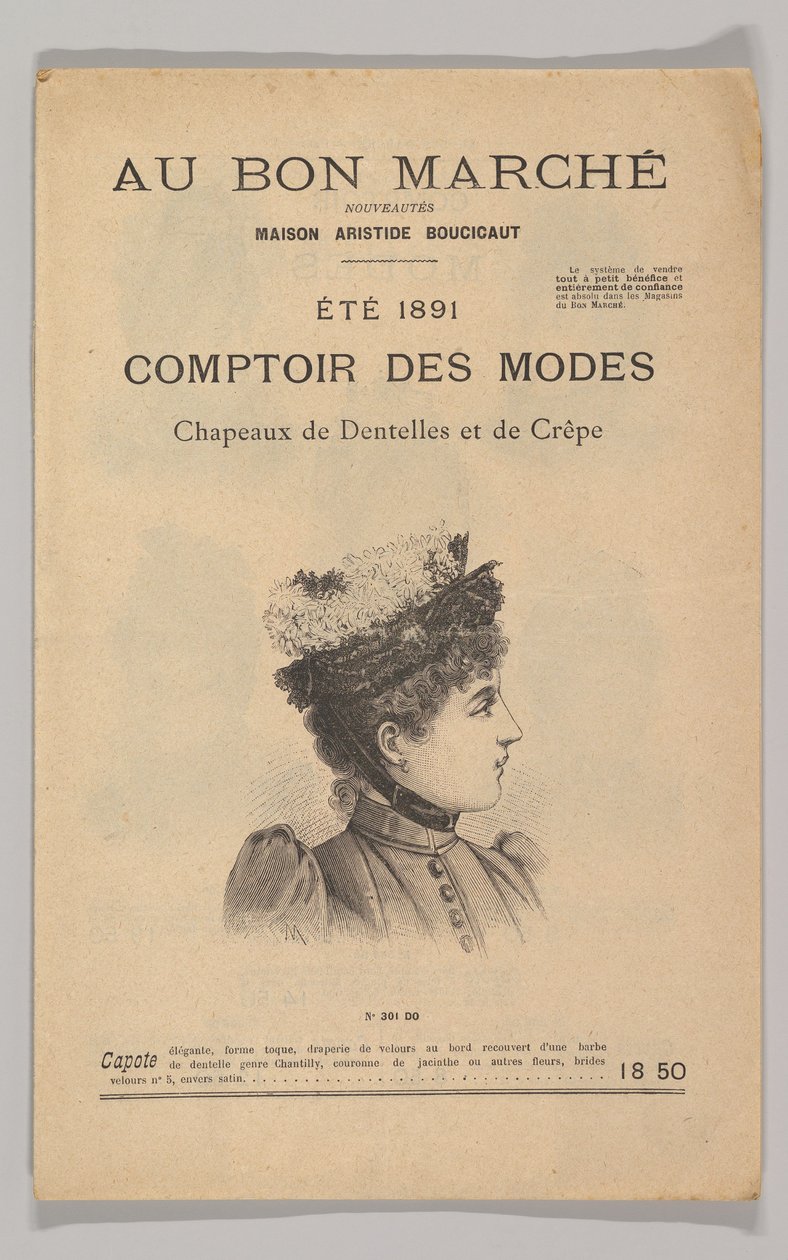 Au Bon Marché-Comptoir des Modes، Lace and Crepe Hats، Summer 1891، 1891. بواسطة غير معروف