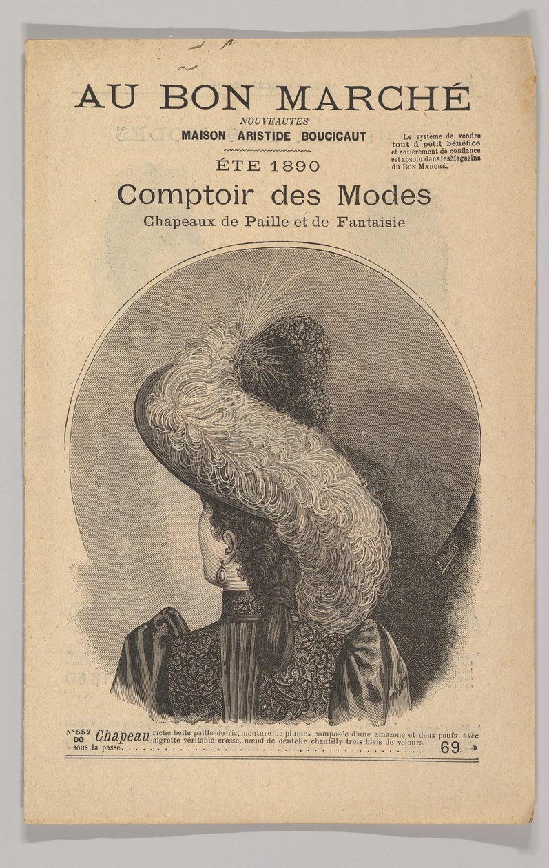 Au Bon Marché-Comptoir des Modes ، قبعات القش الفاخرة ، صيف 1890 ، 1890. بواسطة غير معروف