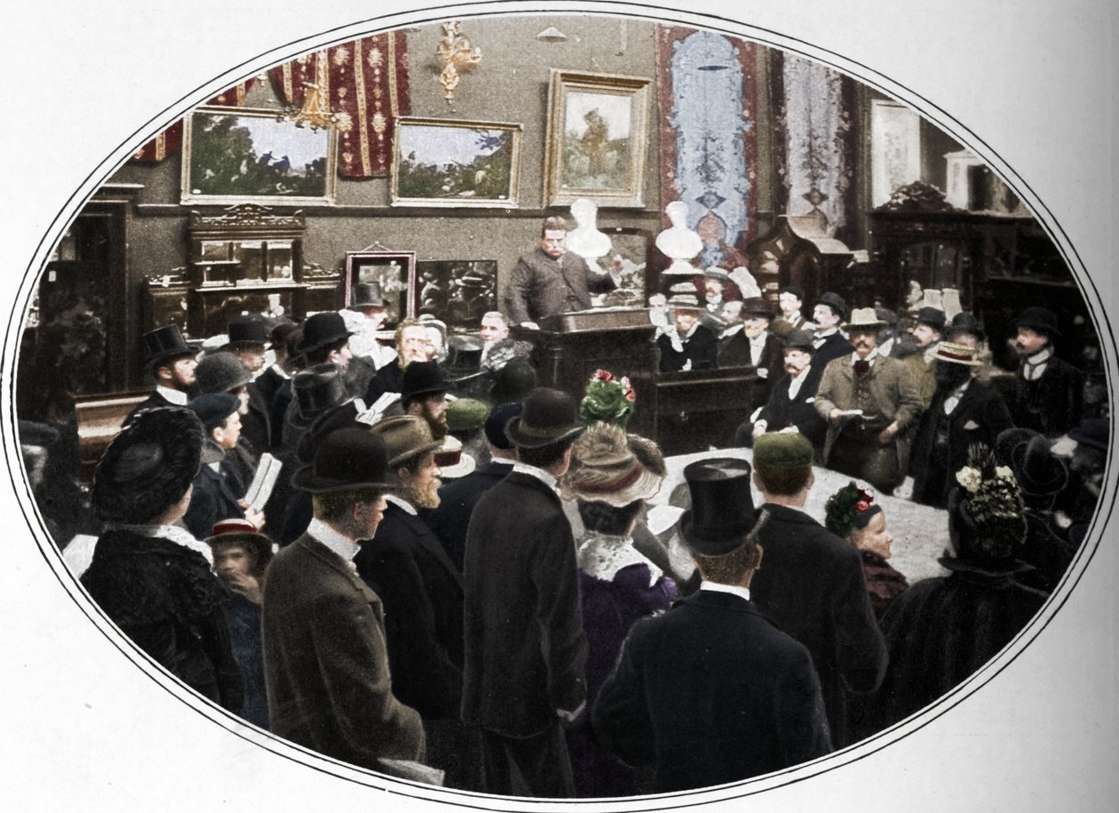 المزاد قيد التنفيذ في Phillips auctioneers ، لندن ، c1901 1901 بواسطة غير معروف