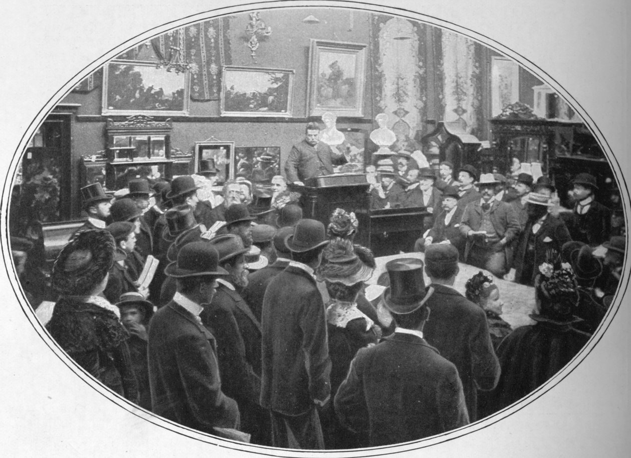 المزاد قيد التنفيذ في Phillips auctioneers ، لندن ، c1901 1901 بواسطة غير معروف