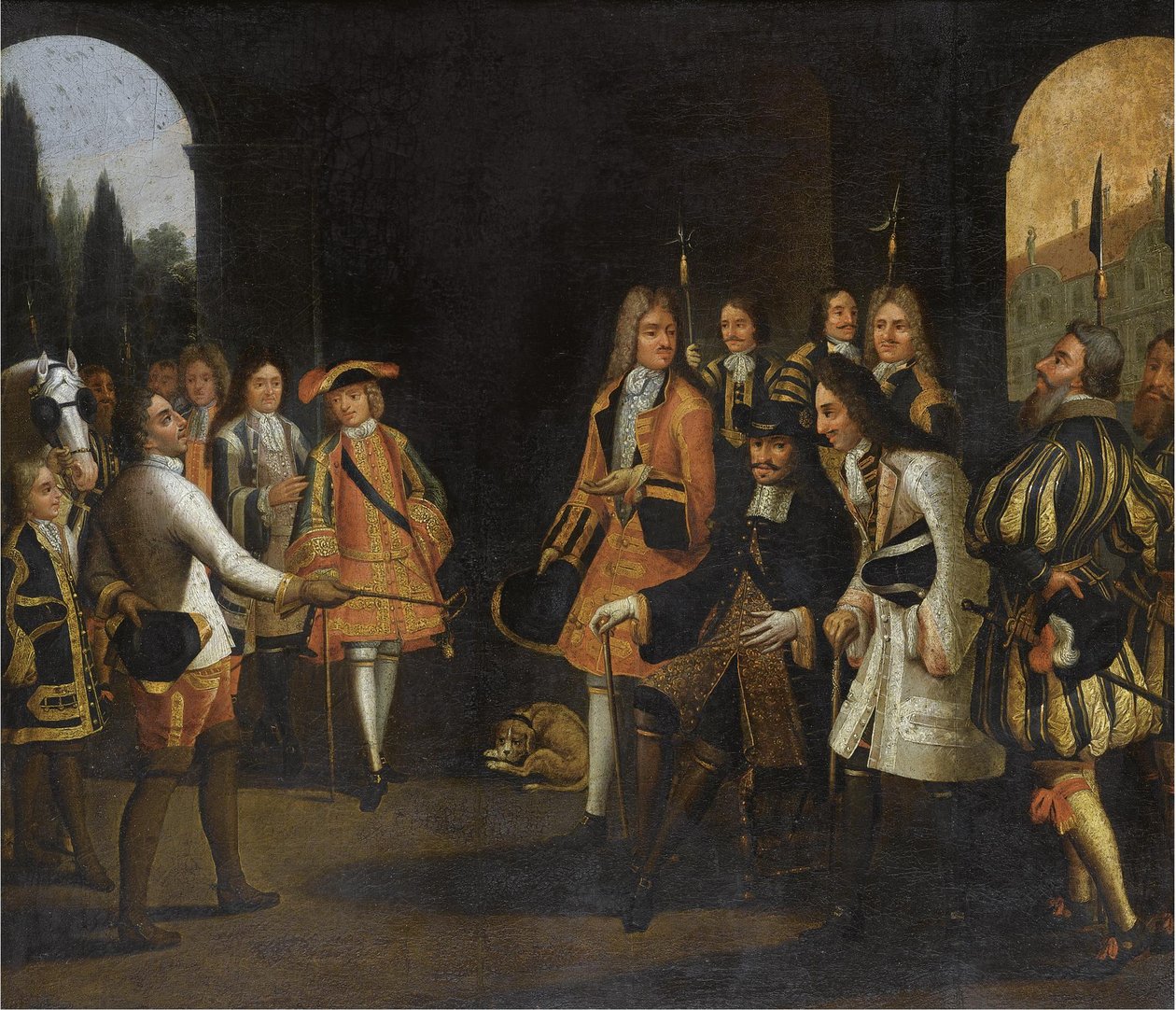 جمهور لويس الرابع عشر مع القيصر بطرس الأكبر في فرساي ، 1717 ، النصف الأول من القرن الثامن عشر. بواسطة غير معروف