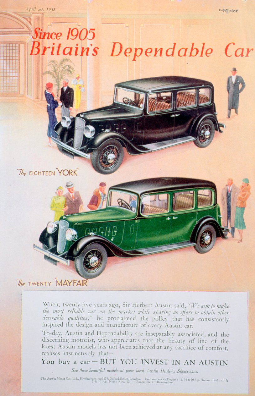 إعلان سيارة أوستن ، 1935 بواسطة غير معروف