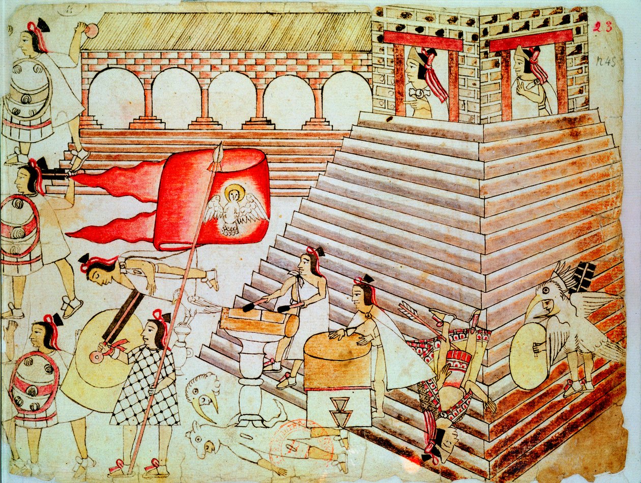 محاربو الأزتك يدافعون عن معبد تينوختيتلان ضد الفاتحين ، 1519-1521 بواسطة غير معروف