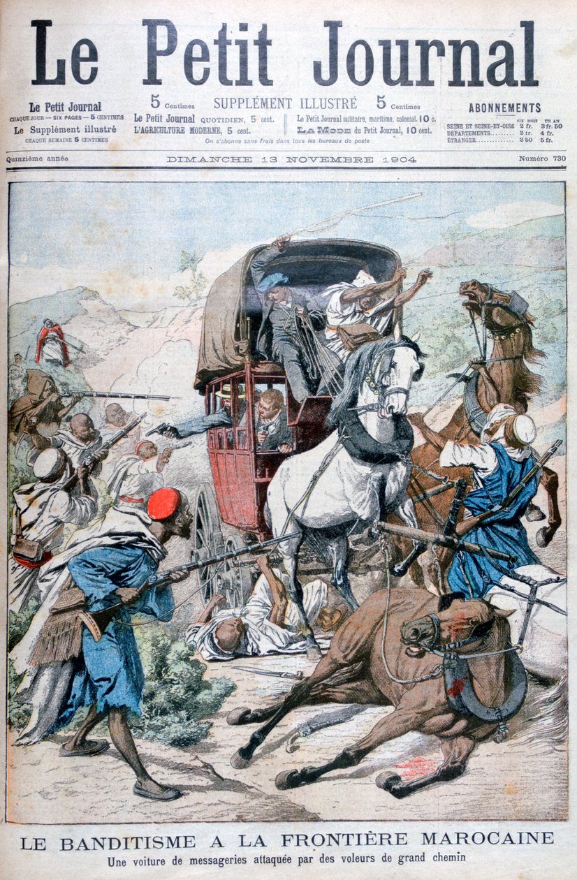 مهاجمو قطاع طرق يهاجمون مدرب بريد على الحدود المغربية ، 1904 بواسطة غير معروف