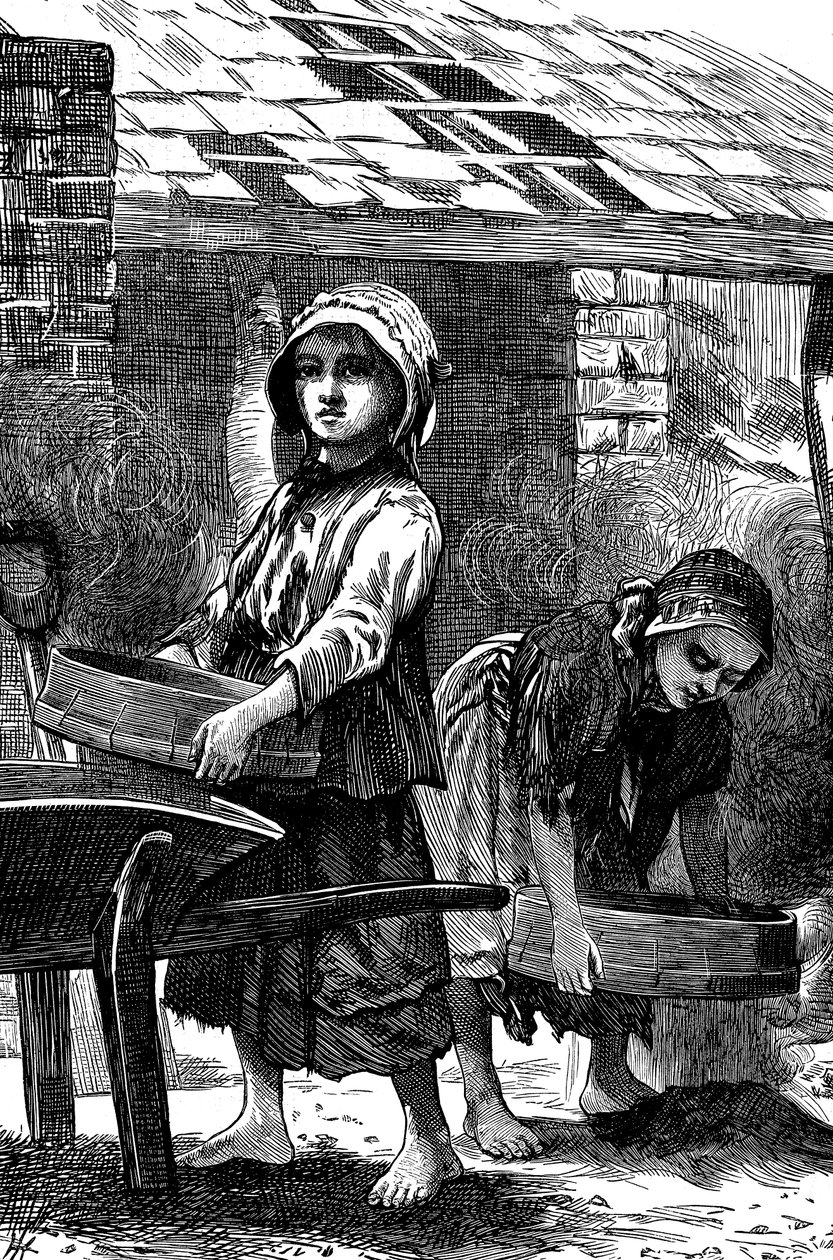 فتيات حافي القدمين ينخلن الغبار في ساحة بناء ، 1871 بواسطة غير معروف