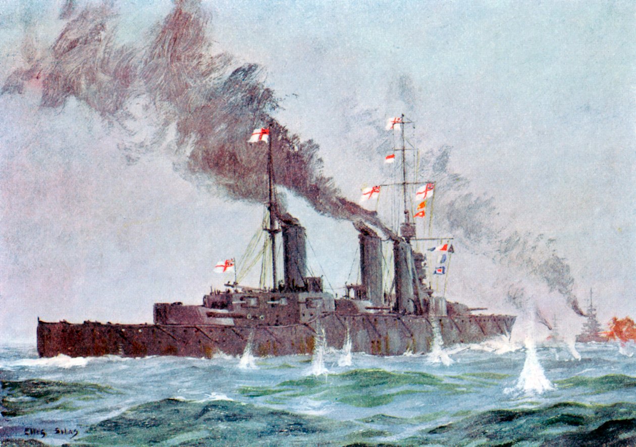 Battlecruiser HMS Lion يدخل حيز التنفيذ ، معركة جوتلاند 31 مايو - 1 يونيو 1916 بواسطة غير معروف
