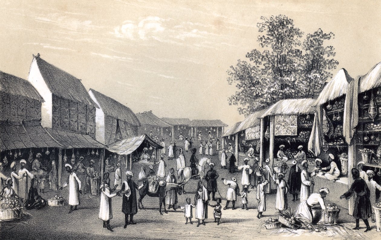 بازار في كابول ، في موسم الفاكهة ، 1847 بواسطة غير معروف