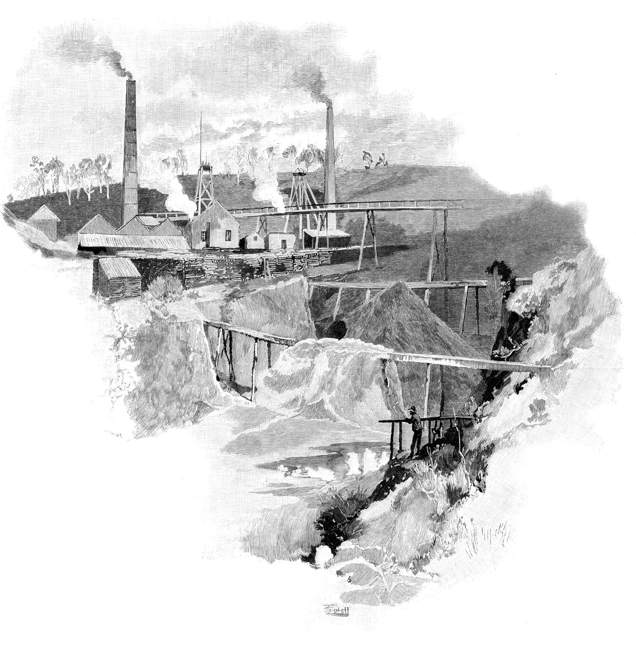 مناجم الذهب بيكونسفيلد ، تسمانيا ، أستراليا ، 1886 بواسطة غير معروف