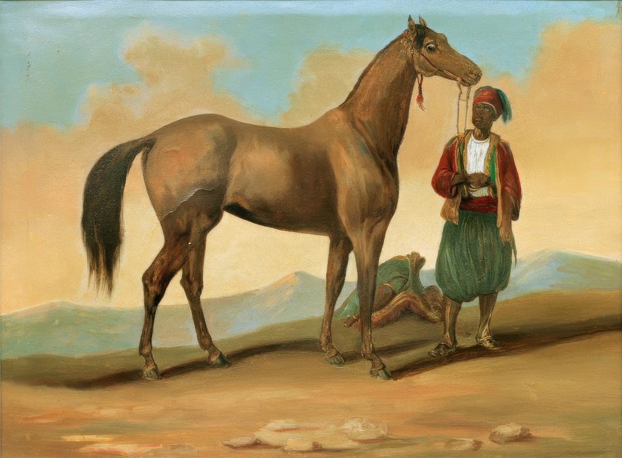 بدوي مع حصان عربي بواسطة غير معروف