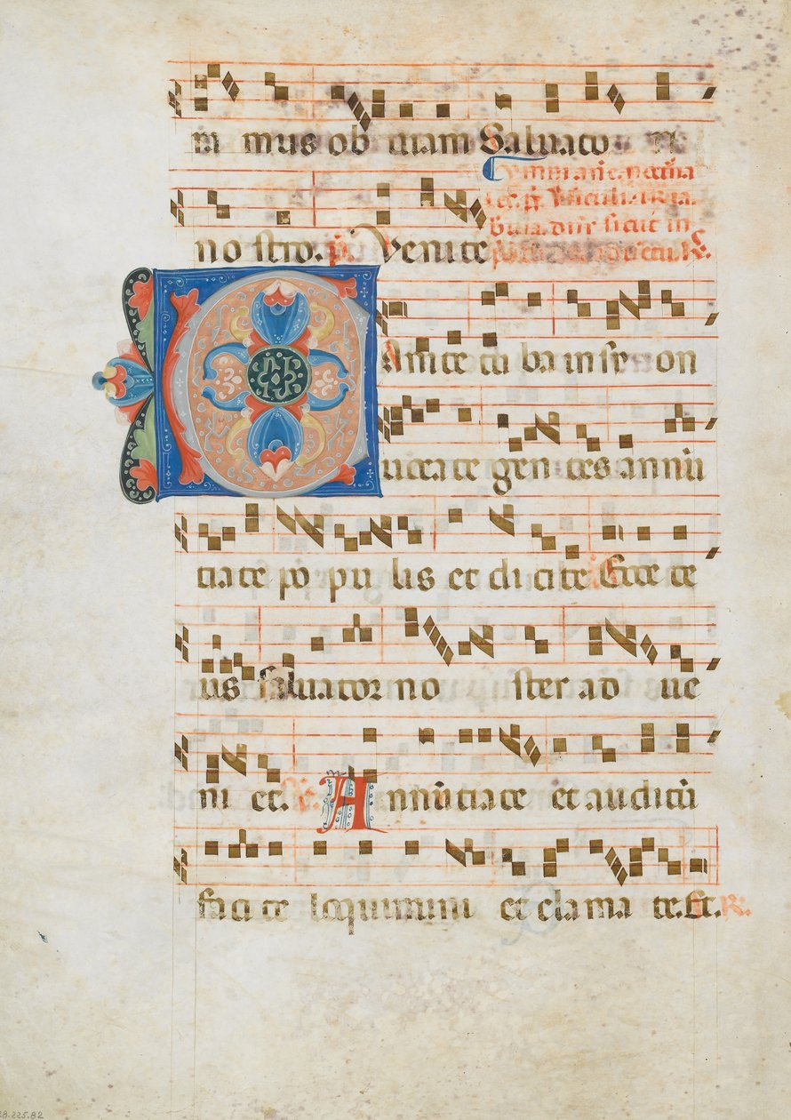 Bifolium مع الأولي C ، من Antiphonary ، إيطالي ، كاليفورنيا. 1320. بواسطة غير معروف