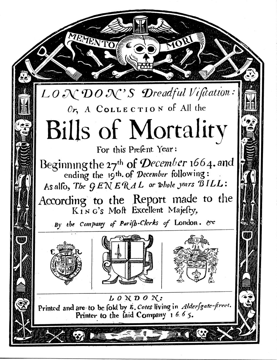 فواتير فاتورة الوفيات في لندن ، تغطي جزءًا من فترة الطاعون العظيم ، 1664-1665 بواسطة غير معروف