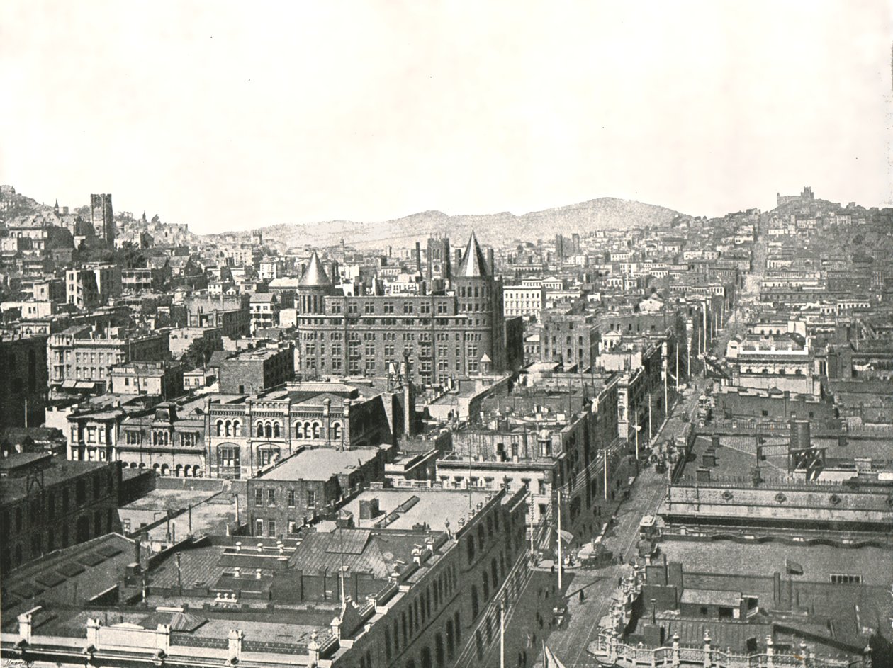 منظر عين الطيور من برج مبنى كرونيكل ، سان فرانسيسكو ، الولايات المتحدة الأمريكية ، 1895. بواسطة غير معروف