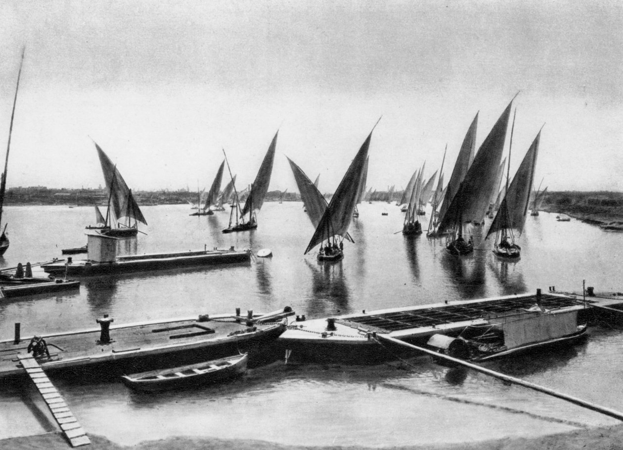 القوارب على النيل ، القاهرة ، مصر ، ج 1920 بواسطة غير معروف