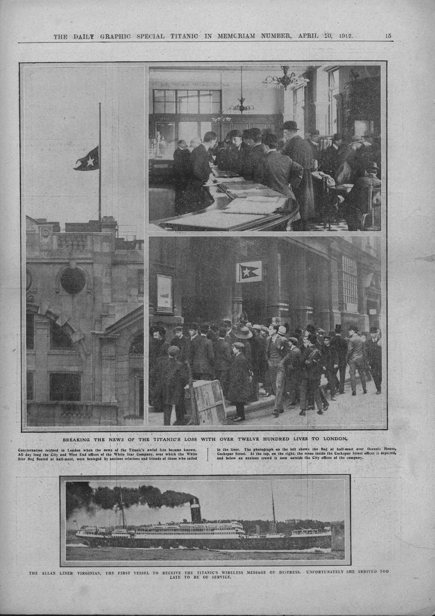 يكسر أخبار فقدان تيتانيكس ، و RMS فيرجينيان ، 20 أبريل 1912. بواسطة غير معروف