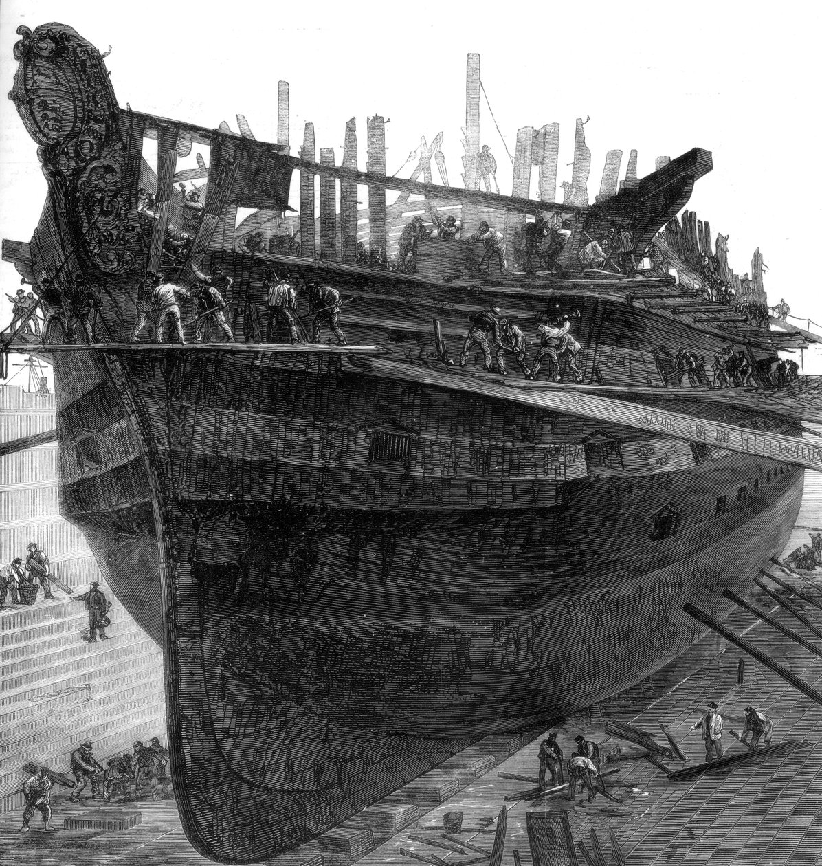 تفكيك سفينة المستشفى دريدنوت في حوض السفن تشاتام ، 1875 بواسطة غير معروف