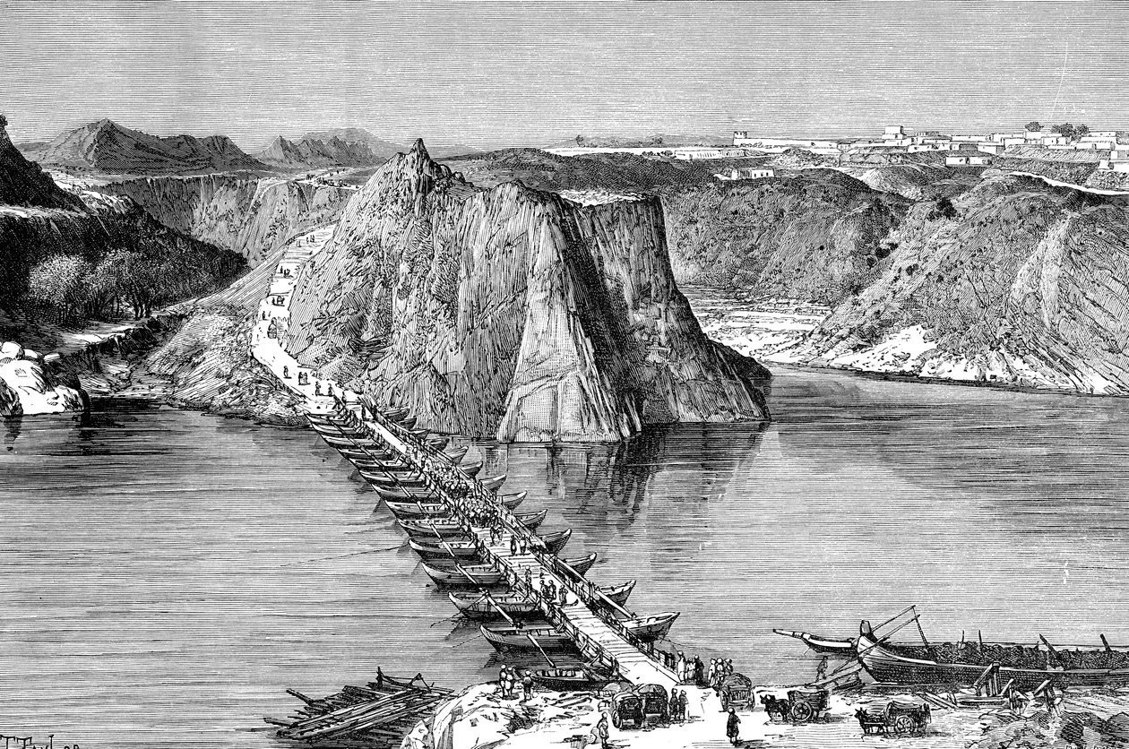 جسر القوارب فوق نهر السند في Khushalgarh ، باكستان ، 1895 بواسطة غير معروف