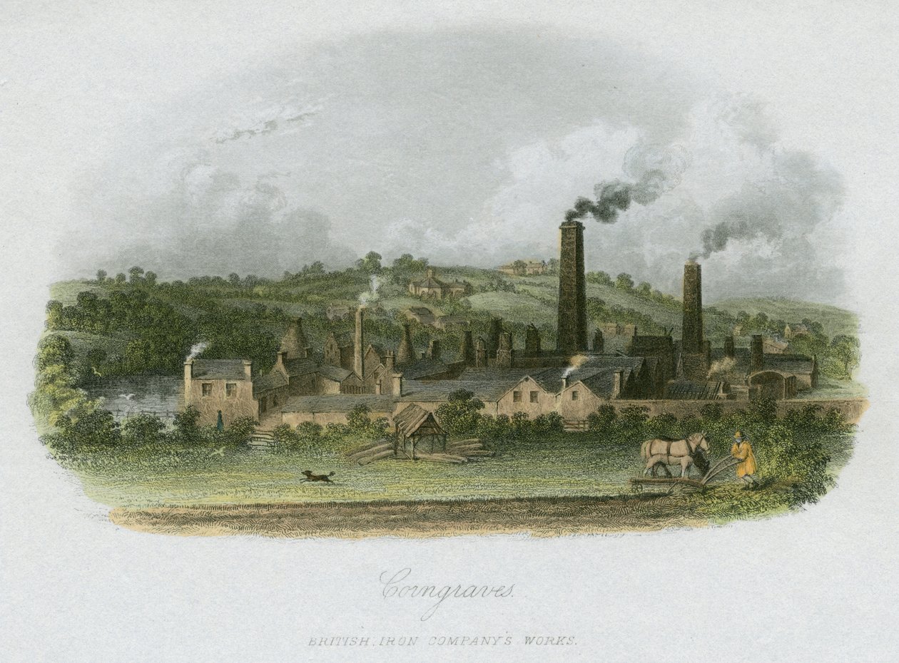 شركة الحديد البريطانية تعمل في كورنجريفز ، بالقرب من هاليسوين ، ويست ميدلاندز ، c1835 بواسطة غير معروف
