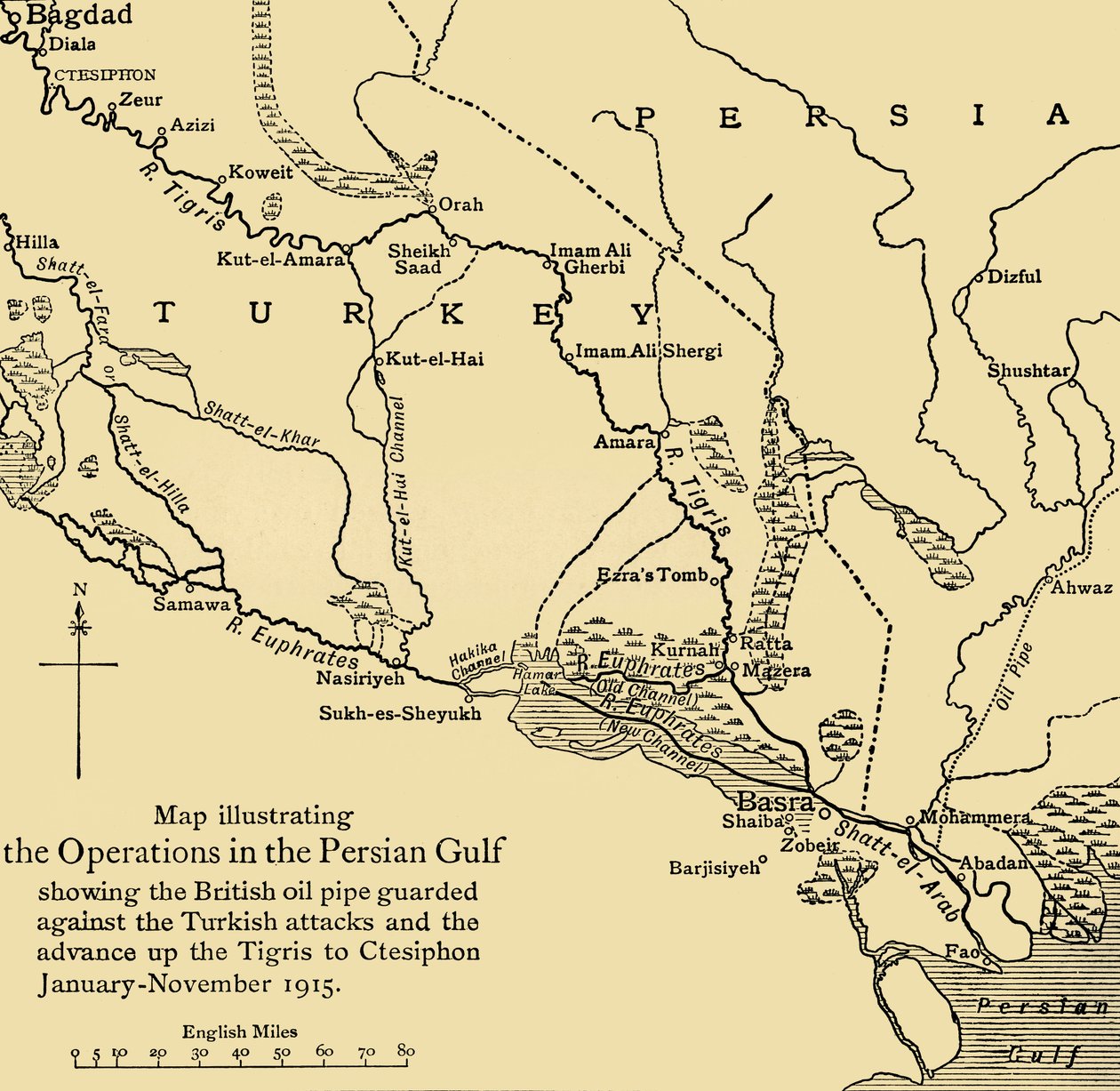 خط أنابيب النفط البريطاني في الشرق الأوسط ، الحرب العالمية الأولى ، 1915 ، c1920. بواسطة غير معروف