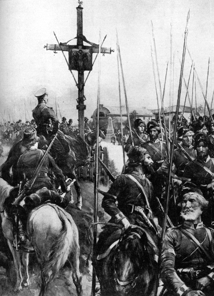 القوات البريطانية تمر عبر قرية جاليكية ، إسبانيا ، الحرب العالمية الأولى ، 1914 بواسطة غير معروف